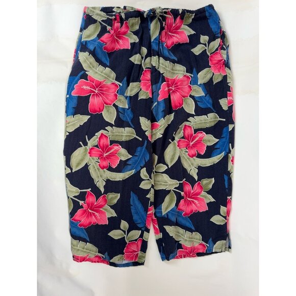Island Trader Hibiscus Floral Rayon Capri Pant Size Large Vintage - Picture 15 of 16
